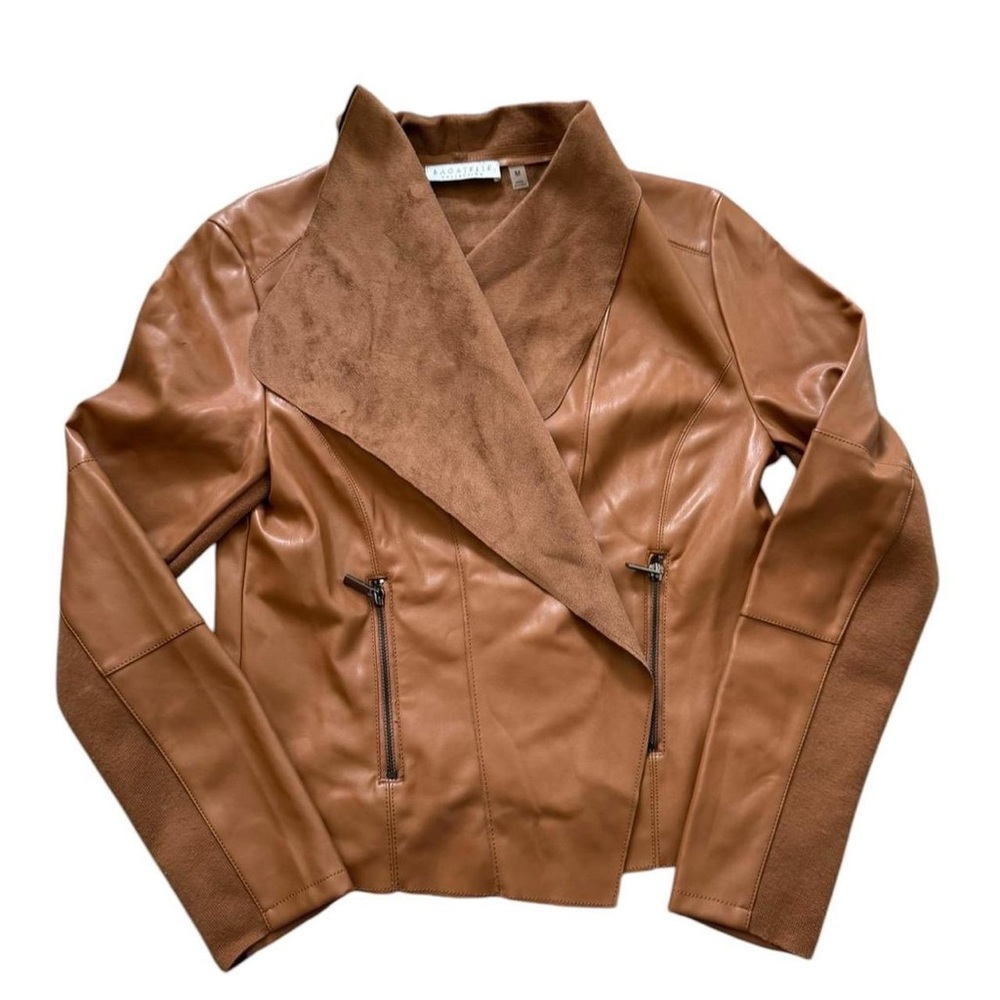 Bagatelle Brown Faux Leather Moto Jacket Asymmetrical Design
-vegan